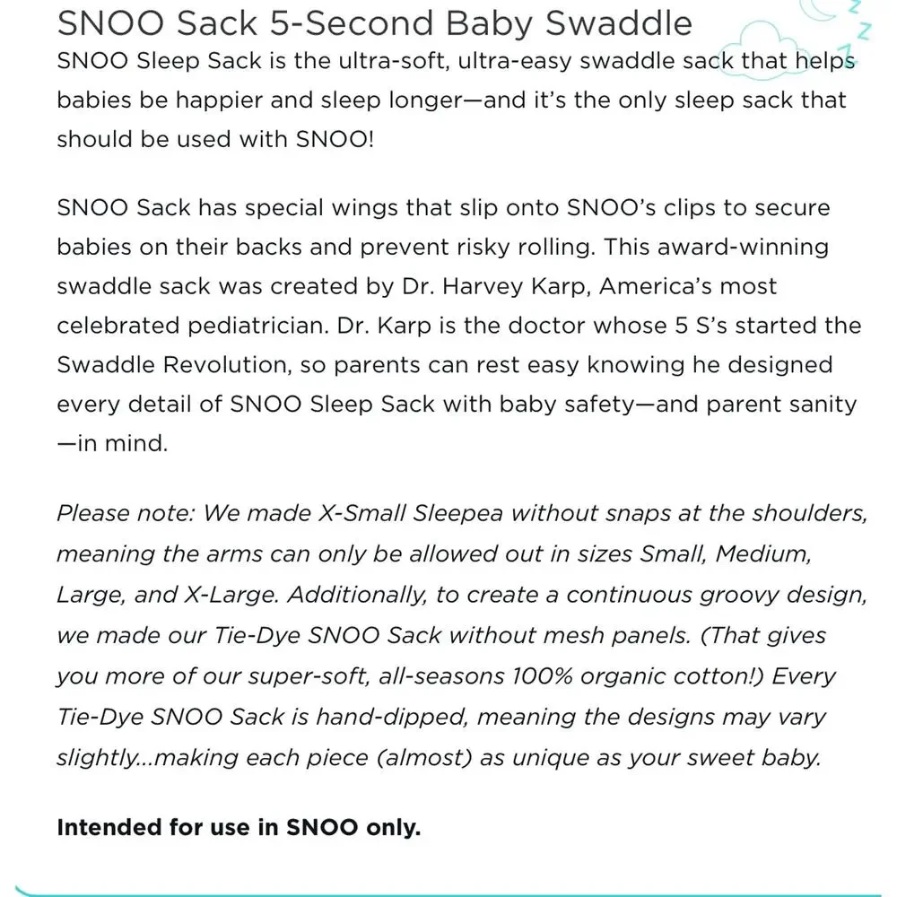EUC 100% Organic SNOO Baby Sleep Sacks Mint Print Size Large